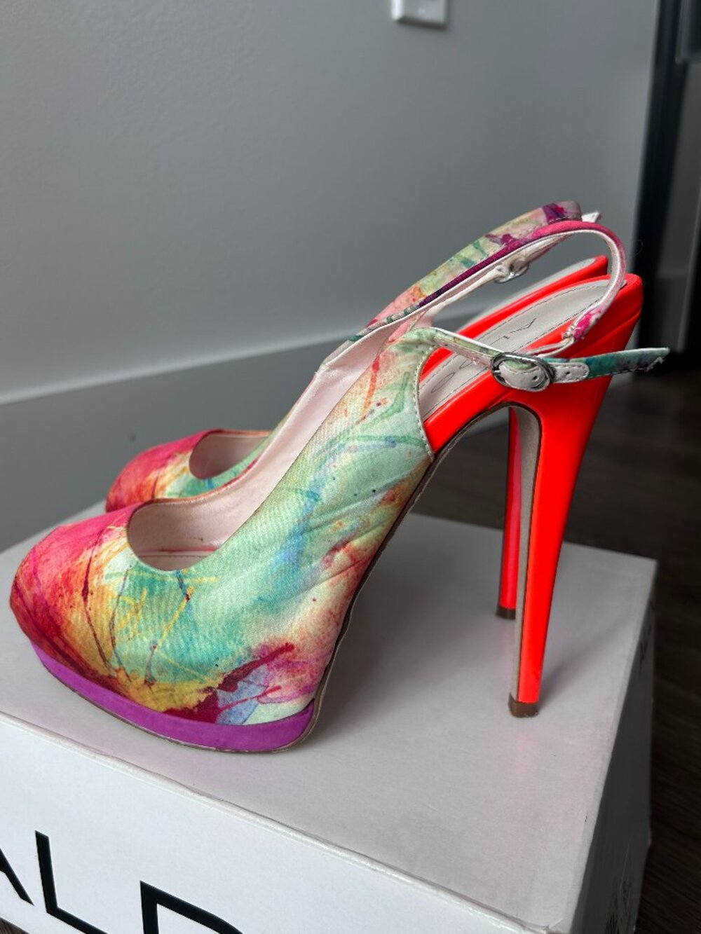 Aldo Abstract Print Neon Sling Back Platform Heels